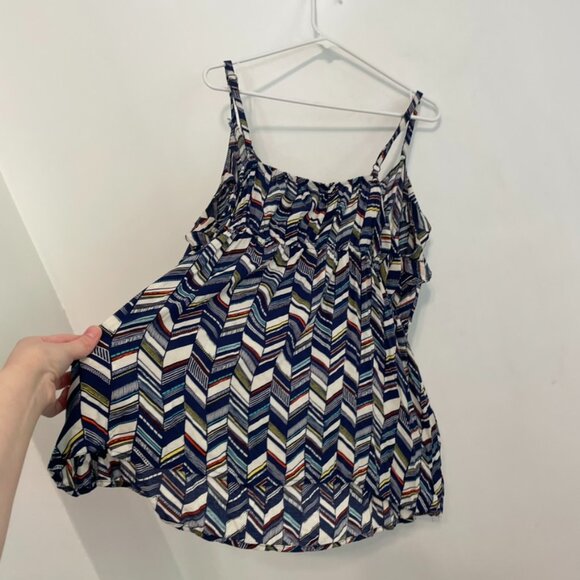 TORRID 3 Plus Size Chevron Print Challis Ruffle Babydoll Top Blue White Boho 3X - Picture 16 of 16